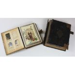 Victorian photograph album with working musical box, with a family bible, [cover detatched] of about