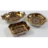 Three Crown Derby (Pattern 1128) bowls of various shapes
