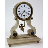 Two 19th century clocks one in brass striking on a gong 34cm high and an alabaster ovoid shaped