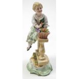 Continental porcelain figurine of a girl picking flowers stamped to the base