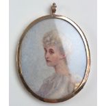 Late 19th century miniature portrait on ivory of a lady in hallmarked silver gilt frame.