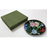 Early 20th century Chinese Cloisonne plate decorated with lotus flowers in presentation box