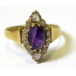 18ct Amethyst and Diamond Ring size R weight 3.8 grams
