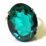 9ct Ring with large green synthetic stone size N weight 6.2 grams