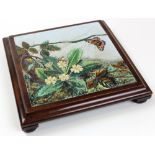 Early Victorian handpainted teapot stand decorated with a floral and butterfly design mouned in a