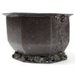 Early 19th century Japanese Octagonal shaped Bronze footed bowl decorated with flowers and vines.