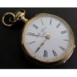 Austrian 14ct open face fob watch by Wilh Kollmer of Wien, the white dial with roman numerals.