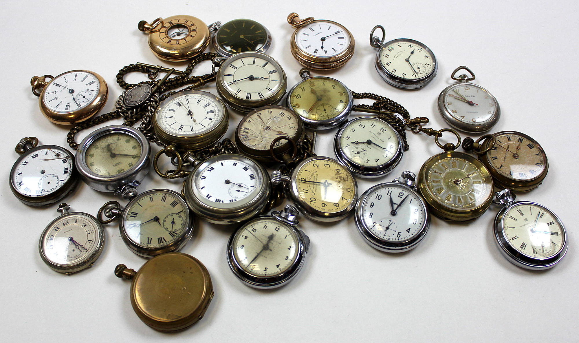 Assortment of base metal pocket watches (23) includes a GSTP issue