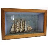 18th century Diaorama of a three masted clipper presented in an oak case