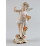 Volkstedt porcelain figure of a cherub painting, height approx 14.5cm, AF as heavily restored