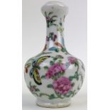 Miniature Chinese porcelain bottle vase decorated in the canton style with birds and flowers. 10
