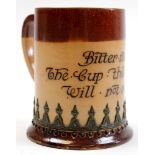 Doulton Lambeth Tankard "Bitter must be the cup that a smile will not sweeten"