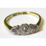 18ct/Plat Ring set with 3 diamonds size M weight 2.3 grams