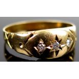 18ct Ladies Gypsy Style ring set with 3 Diamonds size M weight 2.0 grams