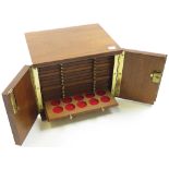 Coin Cabinet, mahogany 14 drawers with felts, 180mm tall by 177mm deep by 224mm wide, lockable (with