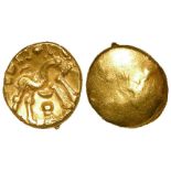 Ancient Celtic Gallo-Belgic import of the Ambiani, uninscribed gold stater,obverse:- Blank,
