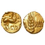 Ancient British Celtic quarter gold unit of the Trinovantes and Catuvellauni struck by Cunobelin,