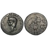 Claudius copper as, Rome Mint 41-42 A.D., obverse ends IMP, reverse reads:- CONSTANIAE AVGVSTI S