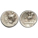 Roman Republican silver denarius of L.Marcius Philippus 113-112 B.C., Head of the Macedonian King