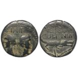 Augustus and Agrippa brass dupondius, Nemausus c.15 B.C., obverse:- Heads, back to back of