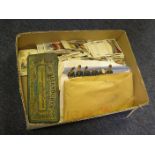 Box containing assortment of cigarette cards in parts sets & odds, many Churchman issues noted