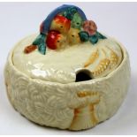 Clarice Cliff lidded butter dish in the celtic pattern. Marked Clarice Cliff Newport to the base.