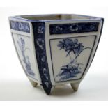 19th century chinese jardinaire with cracked ice decoration and hawthorn blossom. Squared design and