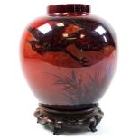 Large early 20th century Royal Doulton Flambe ginger jar standing 23.5 cm and decorated with two