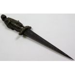 19th century Spanish dagger. The steel blade with foliate engraving Toledo 1865, brass figure of a
