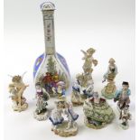 Assortment of porcelain figurines to include Sevres, Messien & Volkstedt along with a Dresden
