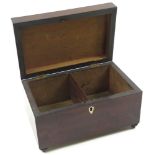 Early 19th century mahogany tea caddy with bone escutcheon and rounded feet