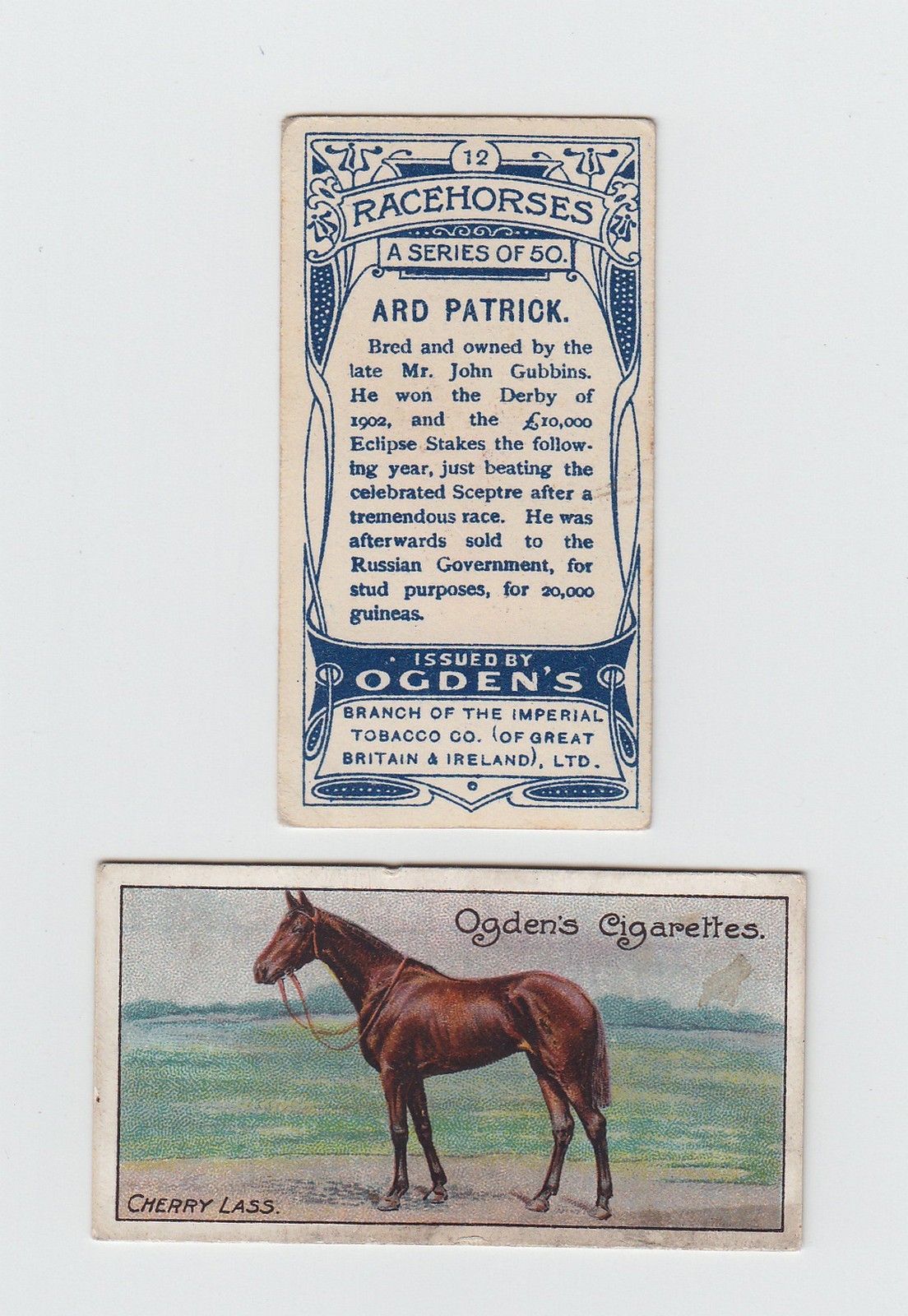 Cigarette cards, Ogden's, Racehorses, (set, 50 cards) (a few fair, gen gd)