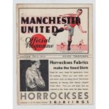 Football programme, Manchester United v Hull City, 1933/34, Division 2 (staples removed, slight