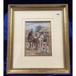 Harry Payne, original signed watercolour of rural scene showing children in cart pulled by two shire