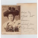 Theatre, Lily Hanbury, signed cabinet photo together with a hand-written note with autograph sending