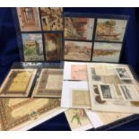 P JONES COLLECTION, Reward cards inc topographical views (7), artist drawn postcard size foreign