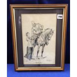 Harry Payne, original, signed, pen & ink sketch, 'Good Bye' showing mounted Cavalry Sergeant