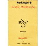 Football, Liverpool FC, Aer Lingus flight menu from the Benfica v Liverpool European Cup game played