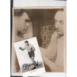 Boxing, Max Schmeling, a b&w signed promotional card, postcard size, sold with an original press