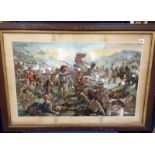 Harry Payne, a framed & glazed colour print, showing a battle scene from the Zulu War entitled 'No