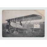 Postcard, Aviation, W.H. Ewan in his Laudron biplane with two clearly marked 'Shell Motor Spirit'