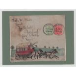 Postal history, illustrated front of postal cover showing hand-drawn stagecoach, postmarked London