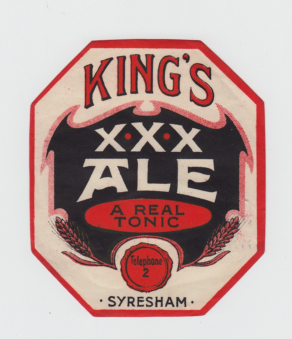Beer Label, King's of Syresham, King's XXX Ale, irregular octagon, approx 85mm x 100mm, (vg) (1)
