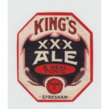 Beer Label, King's of Syresham, King's XXX Ale, irregular octagon, approx 85mm x 100mm, (vg) (1)