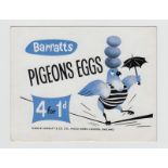 Trade card, Barratt's, Advertising card for 'Barratt's Pigeons Eggs', postcard size, believed to