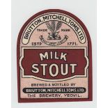 Beer Label, Brutton, Mitchell, Toms Ltd, Yeovil, Milk Stout, tomb, approx 85mm x 68mm (larger than