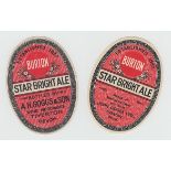 Beer Labels, Burton Star Bright Ale, bottled by A H Goggs & Son & John Goggs Ltd, Tiverton, 2 v.o'