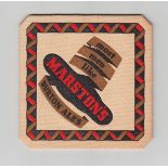 Beer Mat, Marston's Burton Ales, 1930's square mat (vg)