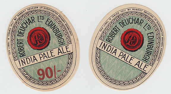 Beer Labels, Robert Deuchar Ltd, Edinburgh, India Pale Ale, two different v.o.'s  (gd/vg) (2)