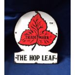 Breweriana, Simond's, circular shaped enamel sign with red 'Hop Leaf' decoration, white background